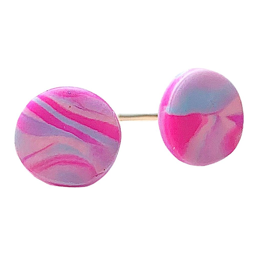 3/$25 Cotton Candy Marbled Circle Polymer Clay Stud Earrings - Picture 2 of 9